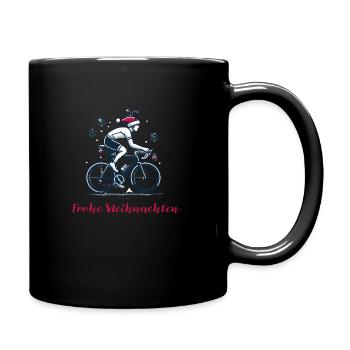 Weihnachtlicher Rennradfahrer - Tasse einfarbig - Schwarz - Rechts