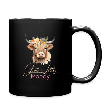 Highland Cow Just A Little Moody Flower Cow Farm - Full Colour Mug - black - Right