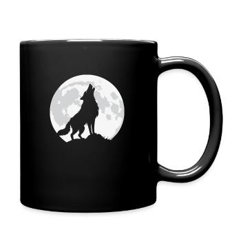 Heulender Wolf unter Vollmond - PNG - Tasse einfarbig - Schwarz - Rechts