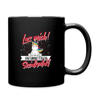Lass mich unnötiger Sozialkontakt Einhorn Humor - Tasse einfarbig - Schwarz - Rechts