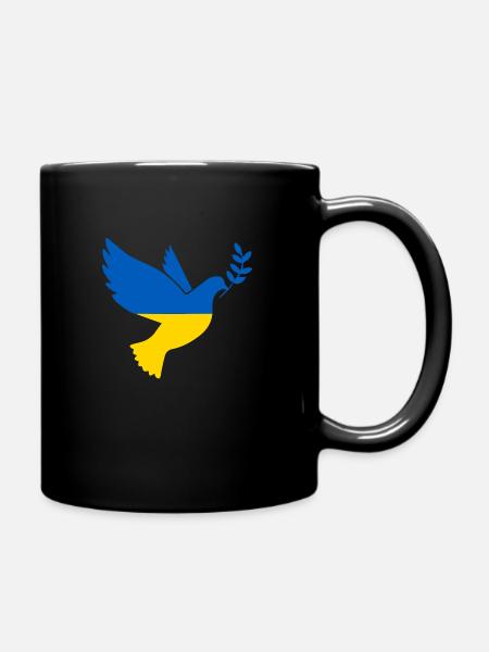 Ukraine Frieden Friedenstaube Herz Liebe - Tasse einfarbig - Schwarz