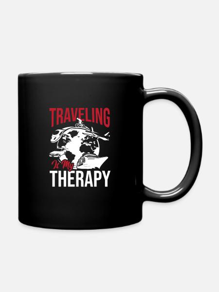 Reisen ist meine Therapie - Tasse einfarbig - Schwarz