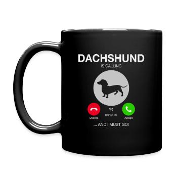 DACKEL IS CALLING HUND HUNDE DACHSHUND GESCHENK - Tasse einfarbig - Schwarz - Links