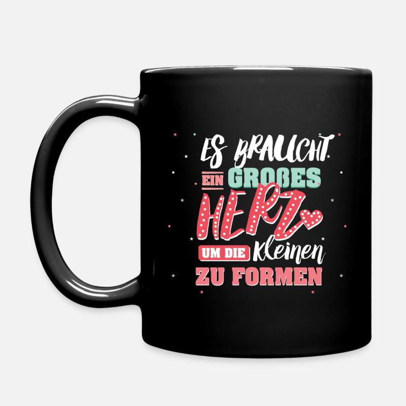 Erzieherin - grosses Herz - Tasse einfarbig - Schwarz