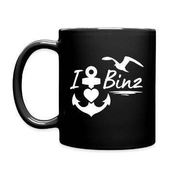 Binz-Ich liebe Binz mit Anker Herz & Möwe-Ostsee - Tasse einfarbig - Schwarz - Links