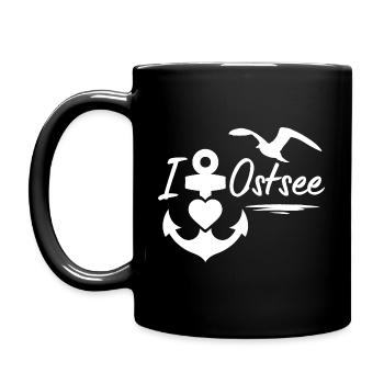 Ostsee-Ich liebe die Ostsee mit Anker Herz & Möwe - Tasse einfarbig - Schwarz - Links