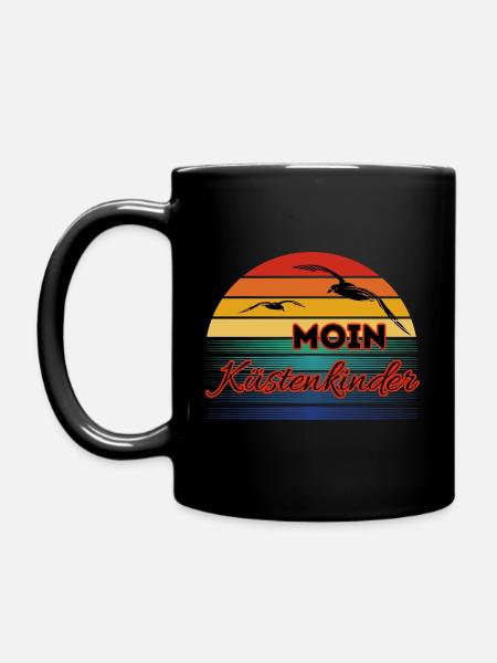 Moin Küstenkinder mit Möwe im Retro Style - Tasse einfarbig - Schwarz