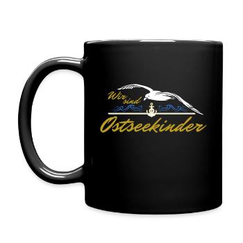 Ostseekinder- Spruch mit Anker und Möwe - Tasse einfarbig - Schwarz - Links