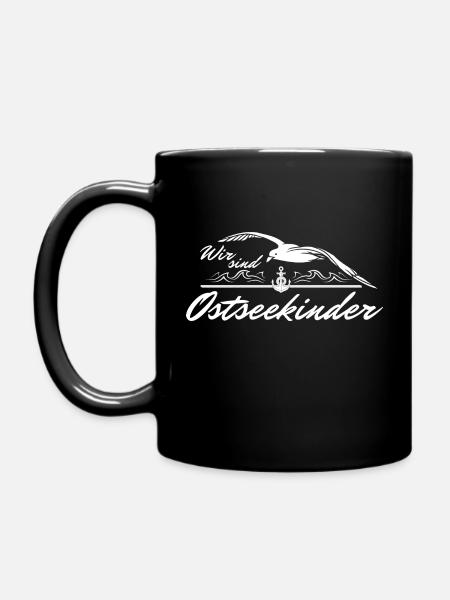 Ostseekinder- Spruch mit Anker und Möwe - Tasse einfarbig - Schwarz