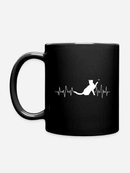 HEARTBEAT - HERZSCHLAG - KATZE - Tasse einfarbig - Schwarz
