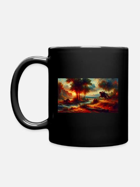 "Passion Unleashed: A Fiery Dance of Colors" - Full Colour Mug - black