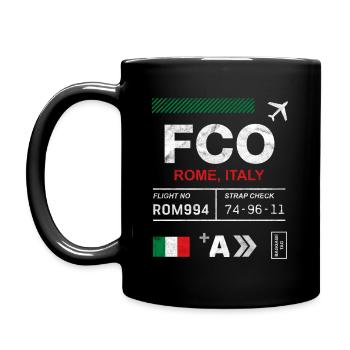 Etikett des Flughafens Rom - Tasse einfarbig - Schwarz - Links