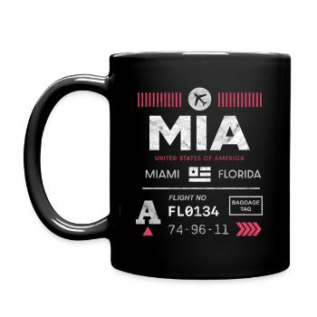 Etikett des Flughafens Miami - Tasse einfarbig - Schwarz - Links