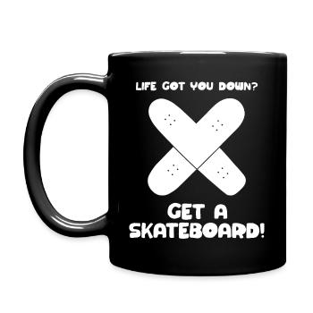 Life got you down? Get a skateboard! (WoB) - Tasse einfarbig - Schwarz - Links