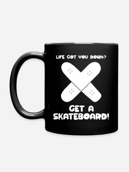 Life got you down? Get a skateboard! (WoB) - Full Colour Mug - black