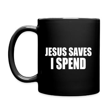 jesus saves i spend - Tasse einfarbig - Schwarz - Links