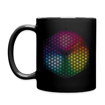 Blume des Lebens (Regenbogenwürfel) - Tasse einfarbig - Schwarz - Links