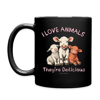 I love Animals they'r delicious Sarcasm - Full Colour Mug - black - Left