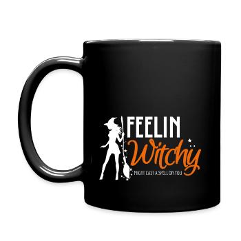 Feelin Witchy - Sexy Halloween witch with broom - Full Colour Mug - black - Left