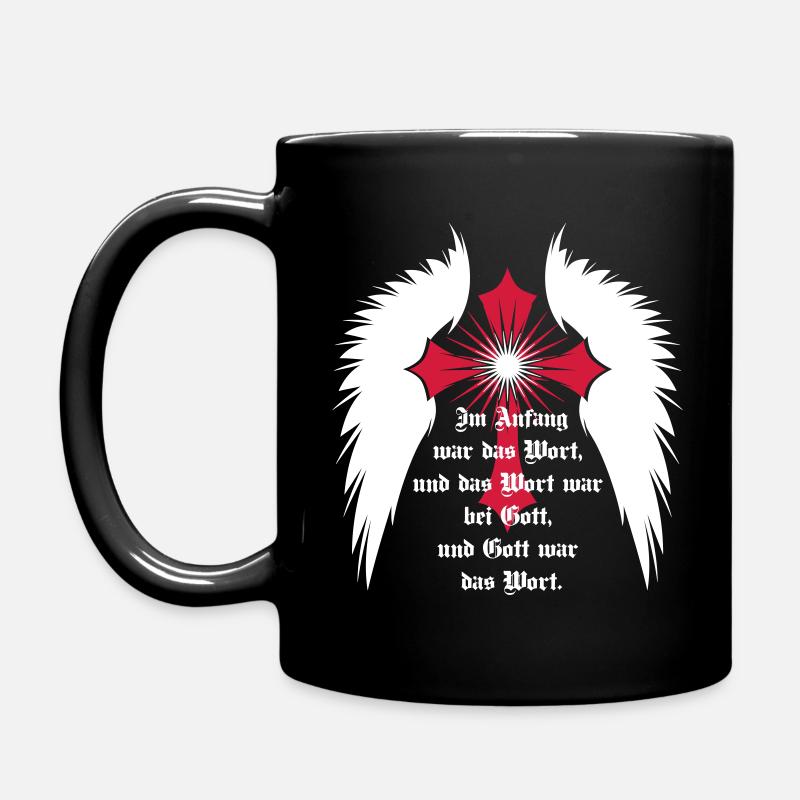 10 Gothic Cross Angel Wings Bible Quote - Full Colour Mug - black
