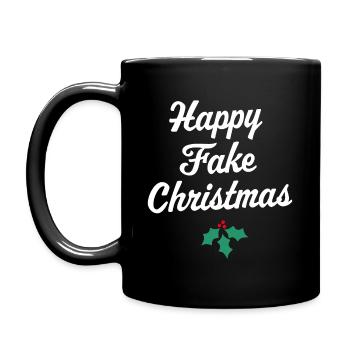 Frohe gefälschte Weihnachten - Tasse einfarbig - Schwarz - Links