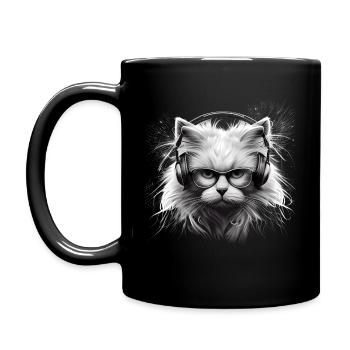 Cat Head with Glasses Headphone-cool cat - Full Colour Mug - black - Left