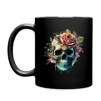 Skull with flowers - Skull Dia De Los Muertos - Full Colour Mug - black - Left