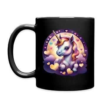 Einhorn mit bunten Herzen - Sweet Unicorn - Tasse einfarbig - Schwarz - Links