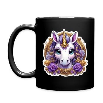 Licorne avec des Roses colorées - Licorne douce - Mug uni - noir - Gauche