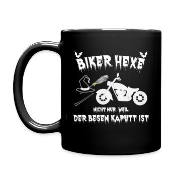 Motorrad Hexe - Biker Hexe Halloween Design - Tasse einfarbig - Schwarz - Links