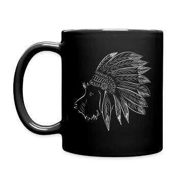 Indianer Dackel Rauhaardackel mit Schmuck Federn - Tasse einfarbig - Schwarz - Links