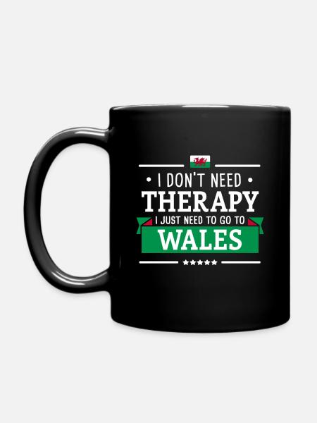 WALES THERAPY UK FLAG CYMRU WELSH GIFT - Full Colour Mug - black