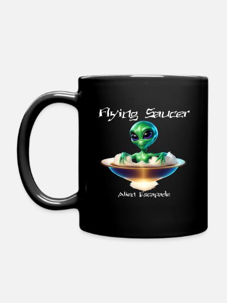 Fliegende Untertasse mit Alien - Tasse einfarbig - Schwarz