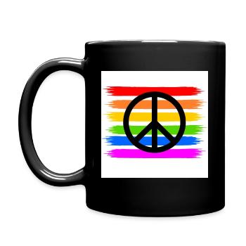 Peace sign on LGBT rainbow banner - Full Colour Mug - black - Left