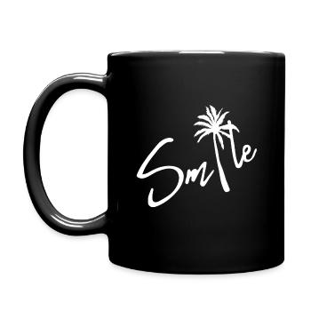 Smile Schrift Design mit Palmen Illustration - Tasse einfarbig - Schwarz - Links