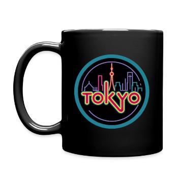 Tokyo Skyline Synthwave 1980's Retro Colourful - Full Colour Mug - black - Left