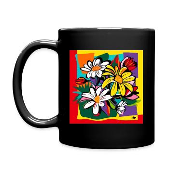 Pop Art Style / Colorful Flower Motif - Full Colour Mug - black - Left