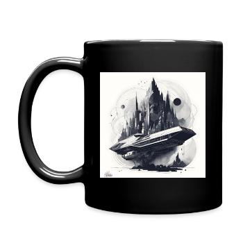 Sci fi city & ship - Full Colour Mug - black - Left