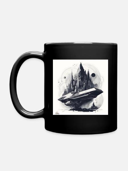 Sci-Fi-Stadt & Schiff - Tasse einfarbig - Schwarz