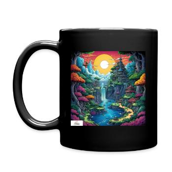 Friedliches Comic-Refugium - Tasse einfarbig - Schwarz - Links