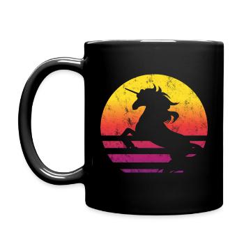 Einhorn Retro Style Vintage - Tasse einfarbig - Schwarz - Links