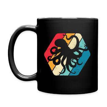 Krake Tintenfisch Octopus Ozean Meer Retro - Tasse einfarbig - Schwarz - Links