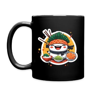 Happy Sushi Samurai - Cute Kawaii Sushi Lover - Full Colour Mug - black - Left