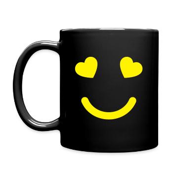 LOVE AND SMILE - SMILING - HEART EYES - LOVE - Full Colour Mug - black - Left