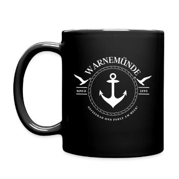 Warnemünde , Ostseebad, Perle an der Ostsee - Tasse einfarbig - Schwarz - Links