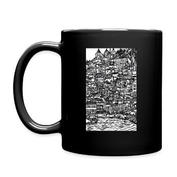 Croquis détaillé à l’encre de la ville en noir et blanc - Mug uni - noir - Gauche