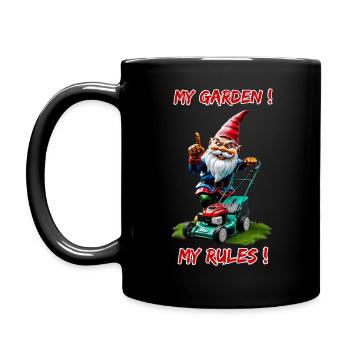 My Garden! My Rules Lawn Mower Garden Gnome Gardener - Full Colour Mug - black - Left