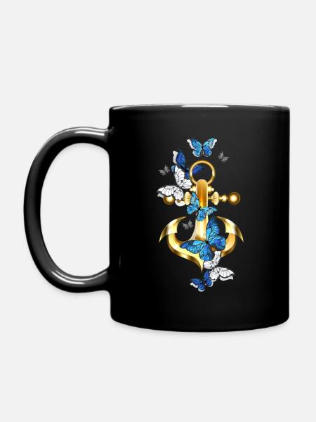 Anker mit Schmetterling-Maritim - Tasse einfarbig - Schwarz