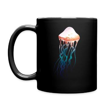 Jellyfish - Underwater with sunset - Full Colour Mug - black - Left