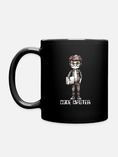 nerd avec un ordinateur portable à la main - Mug uni - noir